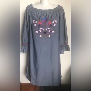 Susan Miller Embroidered Off Shoulder Cotton Dress - Size 12
